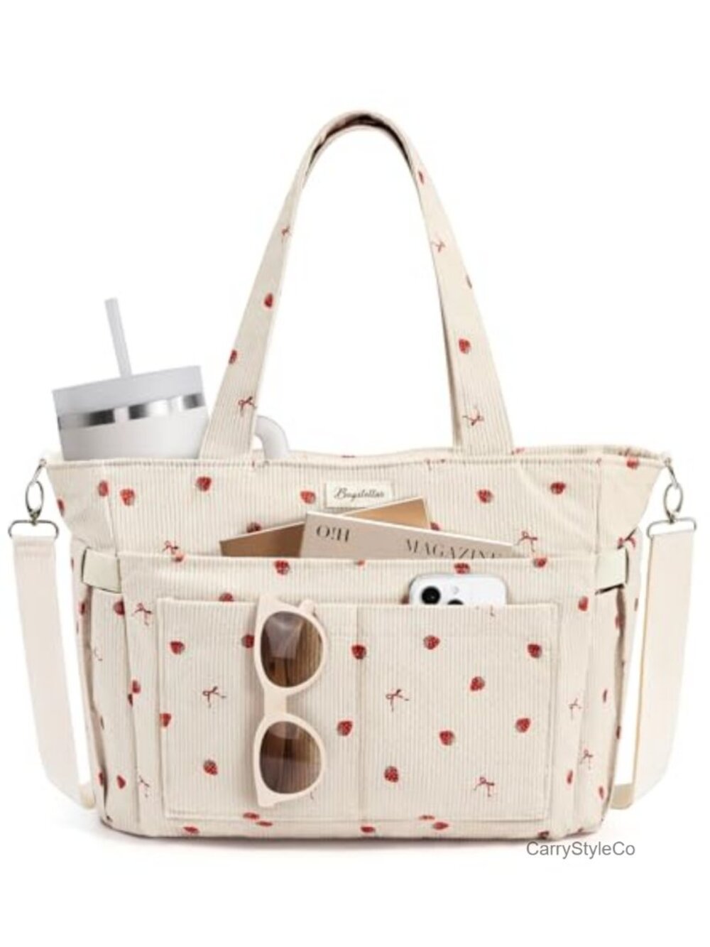 Corduroy Tote Bag for Women 17 Pocket Laptop Work Purse